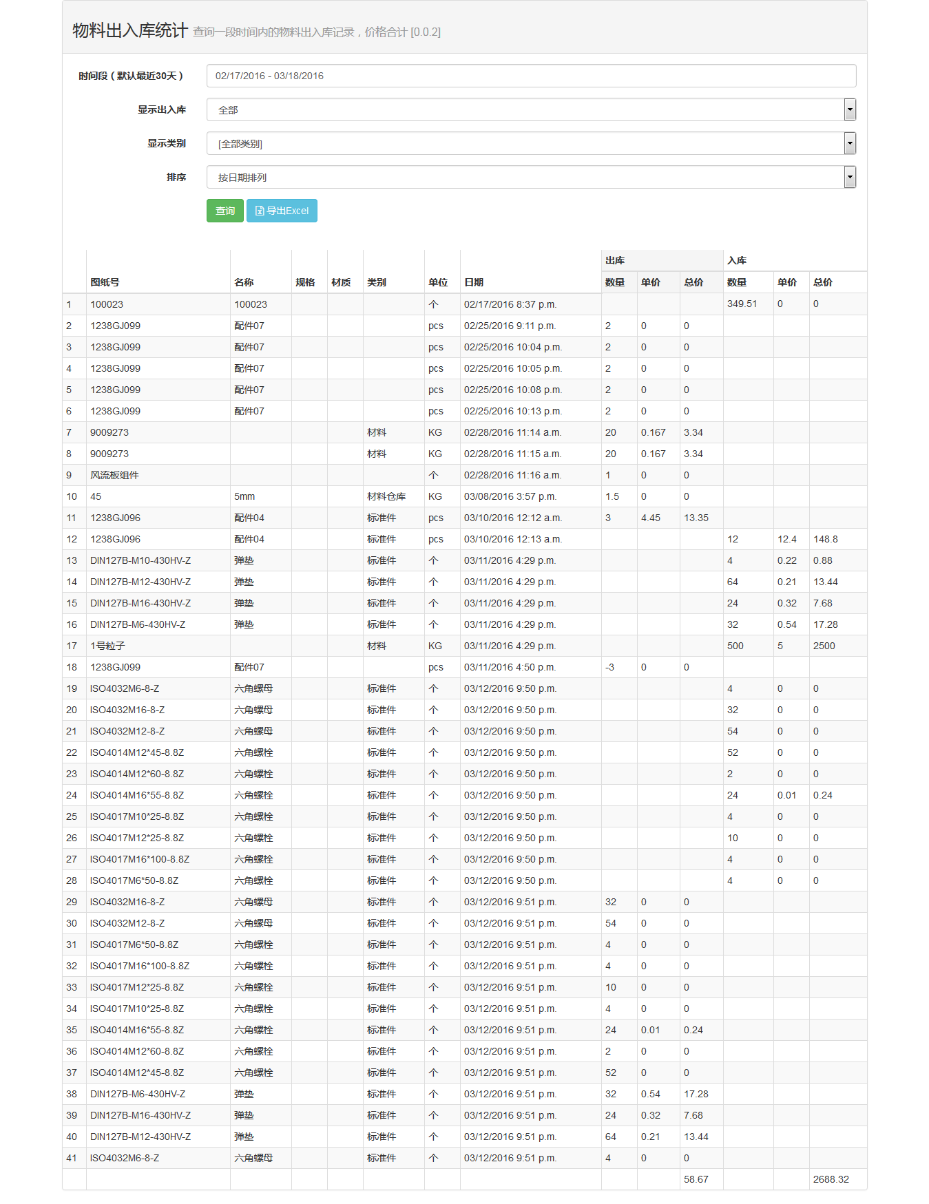 物料出入库统计